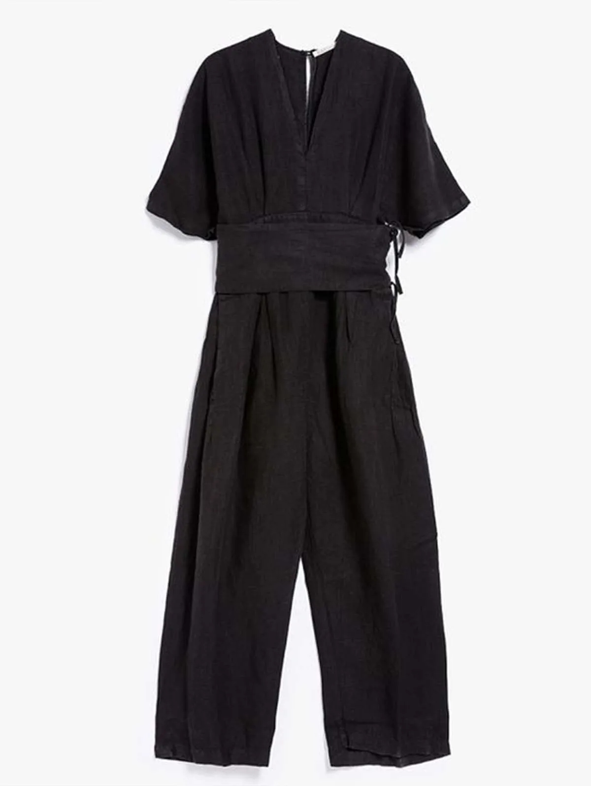 Cotton Linen Jumpsuits for Women Straight Pants Vintage V Neck Belt Loose Romper Summer Boho Beach Casual Overalls Jumpsuit
