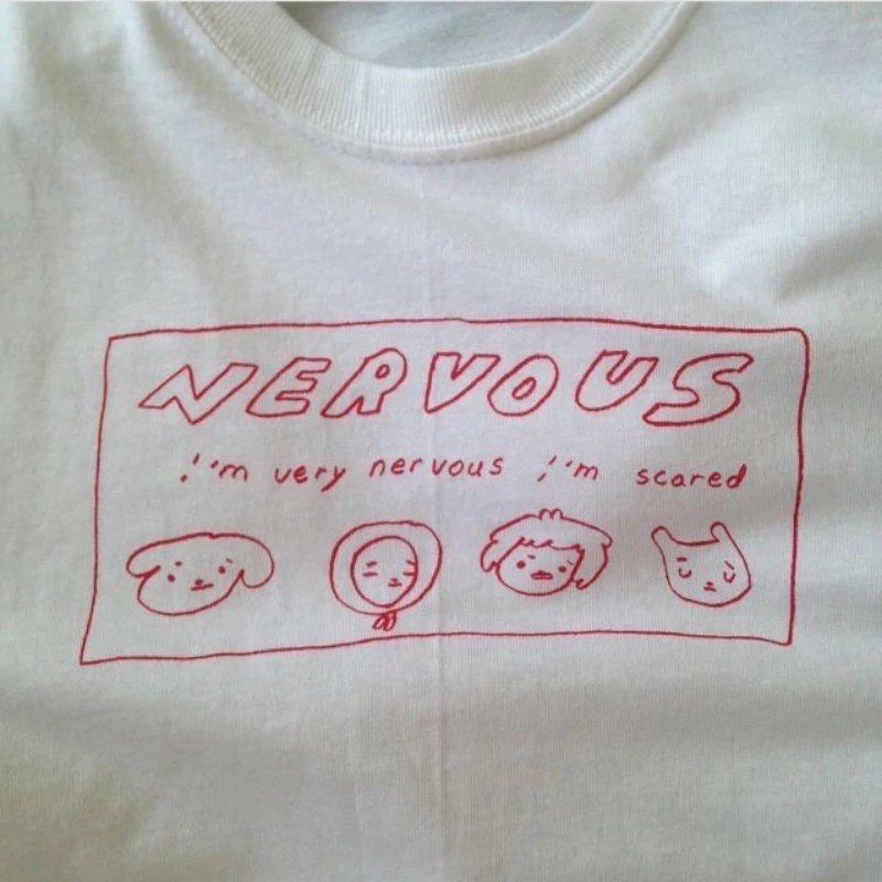 

Plus Size Women Clothing Nervous Drawing Cute Graphic Tees Unisex Tumblr Fashion Quotes T-Shirt Casual Short Sleeve Shirt Tops