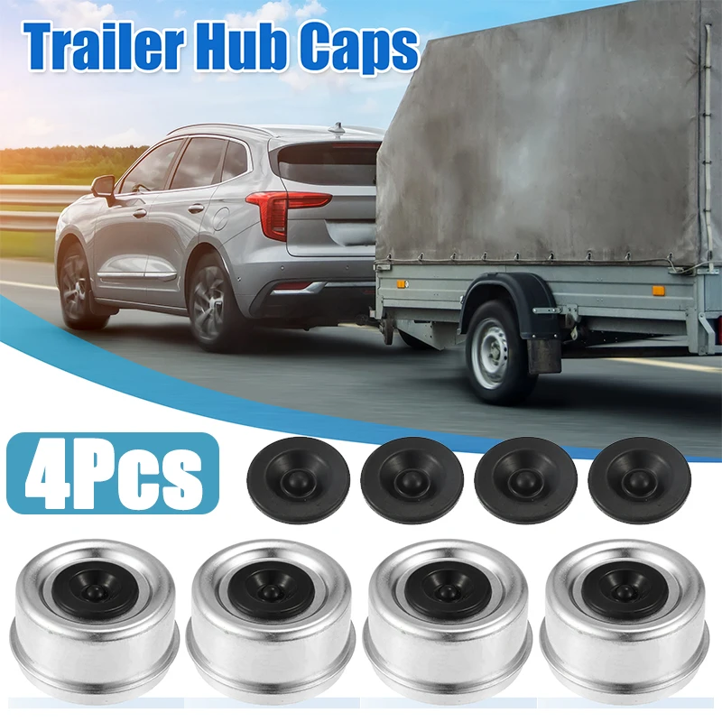 

1,98-дюймовый пылезащитный колпачок оси прицепа, набор из 4 предметов, сверхмощная стальная крышка ступицы с 8 запасными резиновыми заглушками для подшипника 2000–3500 фунтов