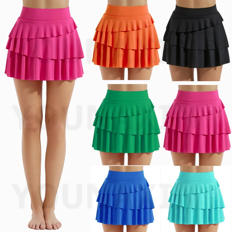 Women's Tennis Culottes Yoga High Waist Pocket Fitness Pleated Skirt Training Athletic Running Sports Shorts Lining S M L XL 2XL