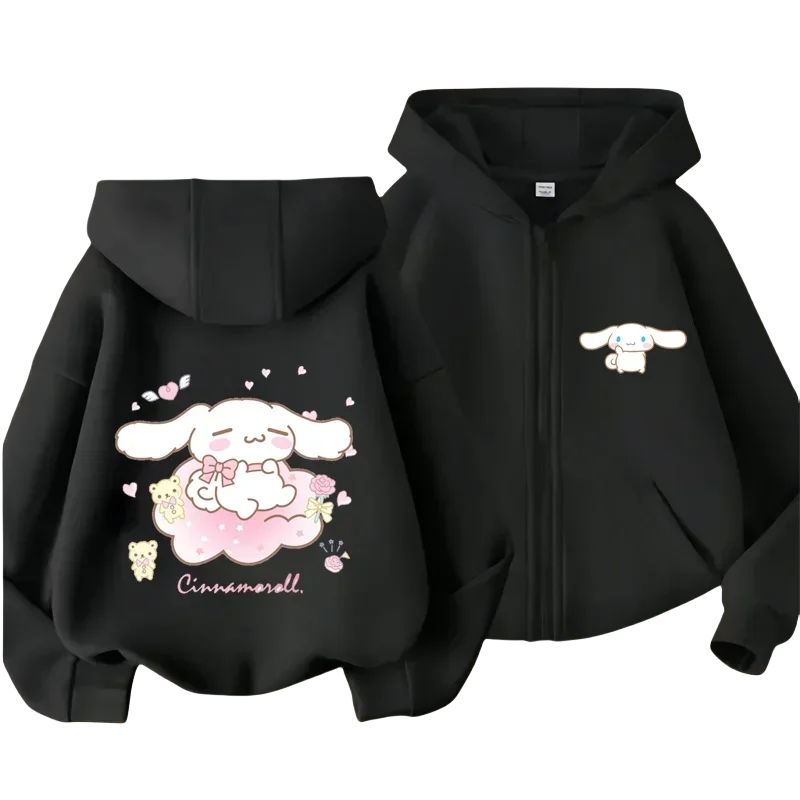 Cinnamoroll Kids Zipper Hoodie Cartoon Print Autumn/Winter Long-sleeved Sweatshirt Casual Top For Boy And Girl Outdoor Jackets