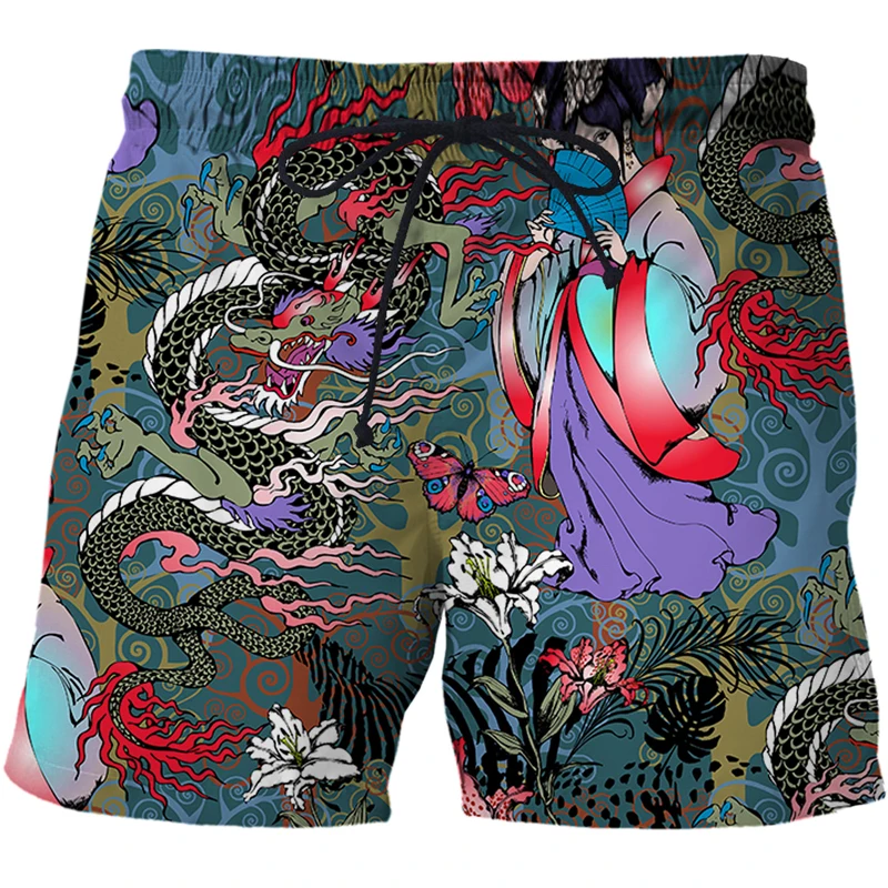 2022 TDragon totem Dragon and Phoenix 3D Print Shorts Factory Direct harajuku Men's Beach Shorts Pants Fitness Quick-drying