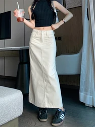 New White Straight Long Denim Skirt Women Vintage A-line Jeans Skirt Summer 2024