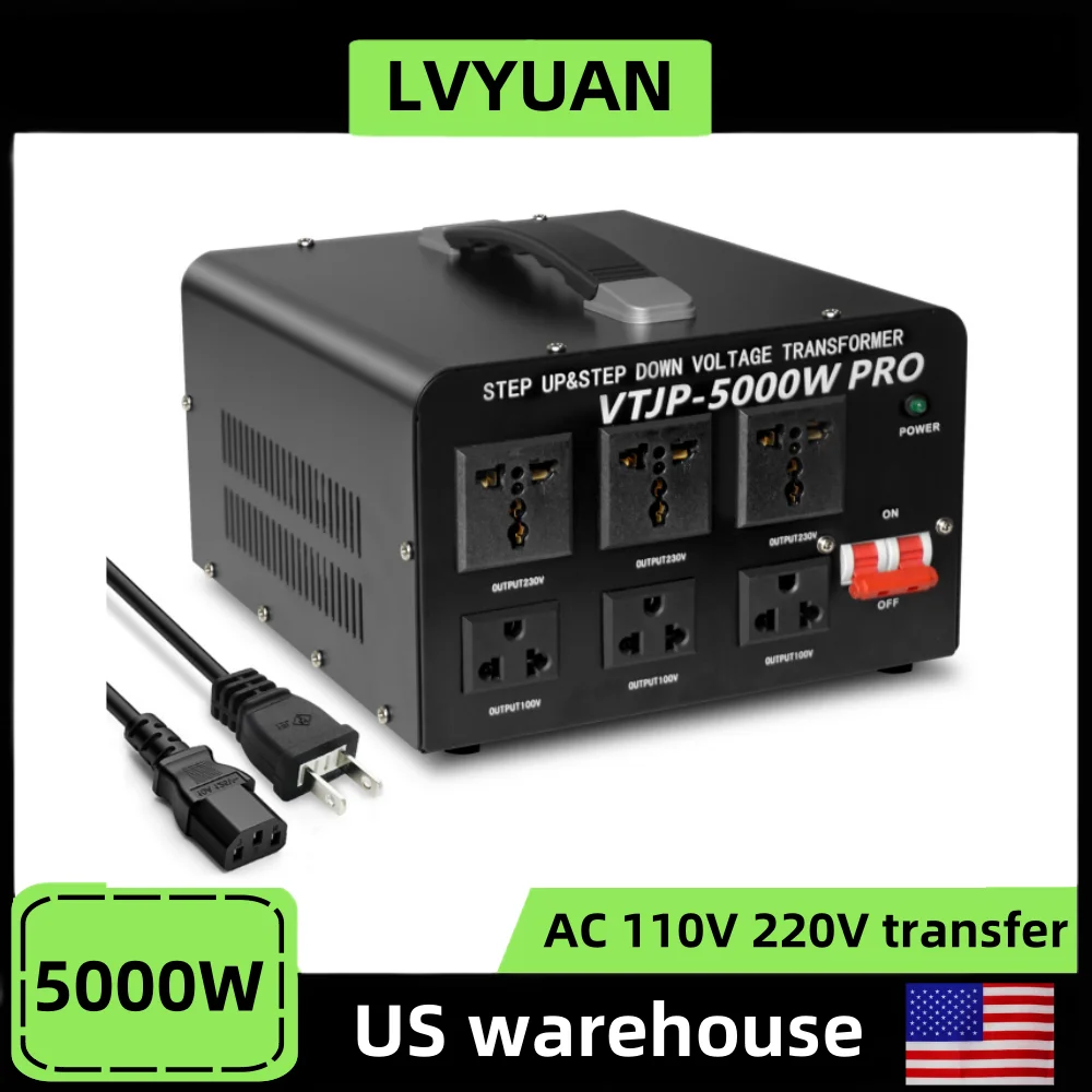 LVYUAN 5000W Voltage Transformer AC110V AC220V Transfer Supply Voltage Conversion US/EU/UK Plug Voltage Converter