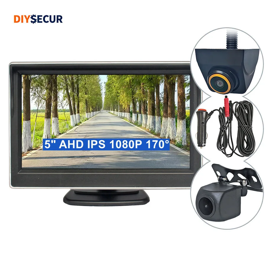 DIYSECUR 5inch AHD IPS Screen Car Monitor 1080P 170° Starlight Night Vision Backup Car Camera Vehicle Reverse Camera