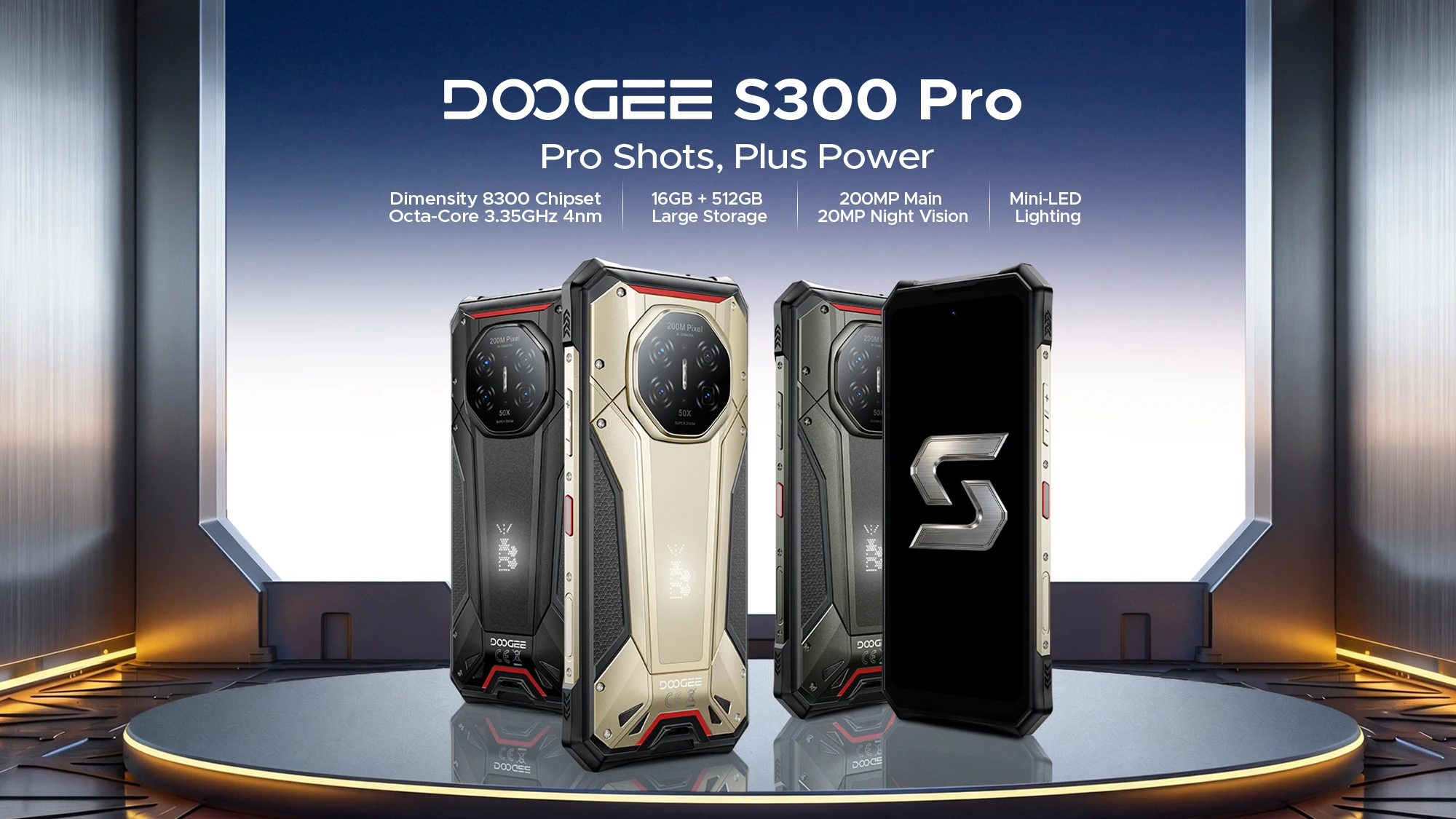 DOOGEE S300 Pro 5G Flagship Rugged Phone, World Premiere, 6.78", Digital display,48GB(16+32) RAM + 512GB ROM, 11000mAh Big Battery, Android 16, LED Light Display Array,66W Super Fast Charging