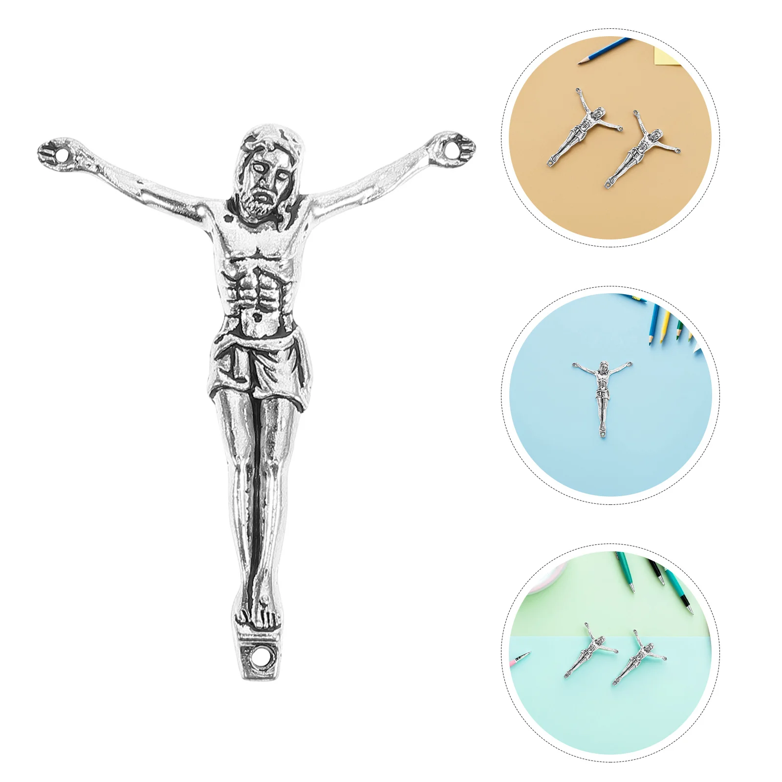 

3Pcs Metal Jesus Corpus Silver Catholic Sculpture Realistic Wall Cross Ornament for DIY Religious Crucifix Decor Home Church