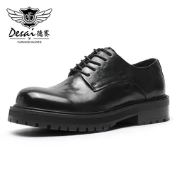 DESAI Full Grain Leather Men Shoes Genuine Leather Luxury Brand Derby Breathable Fashion Designer Thick Bottom