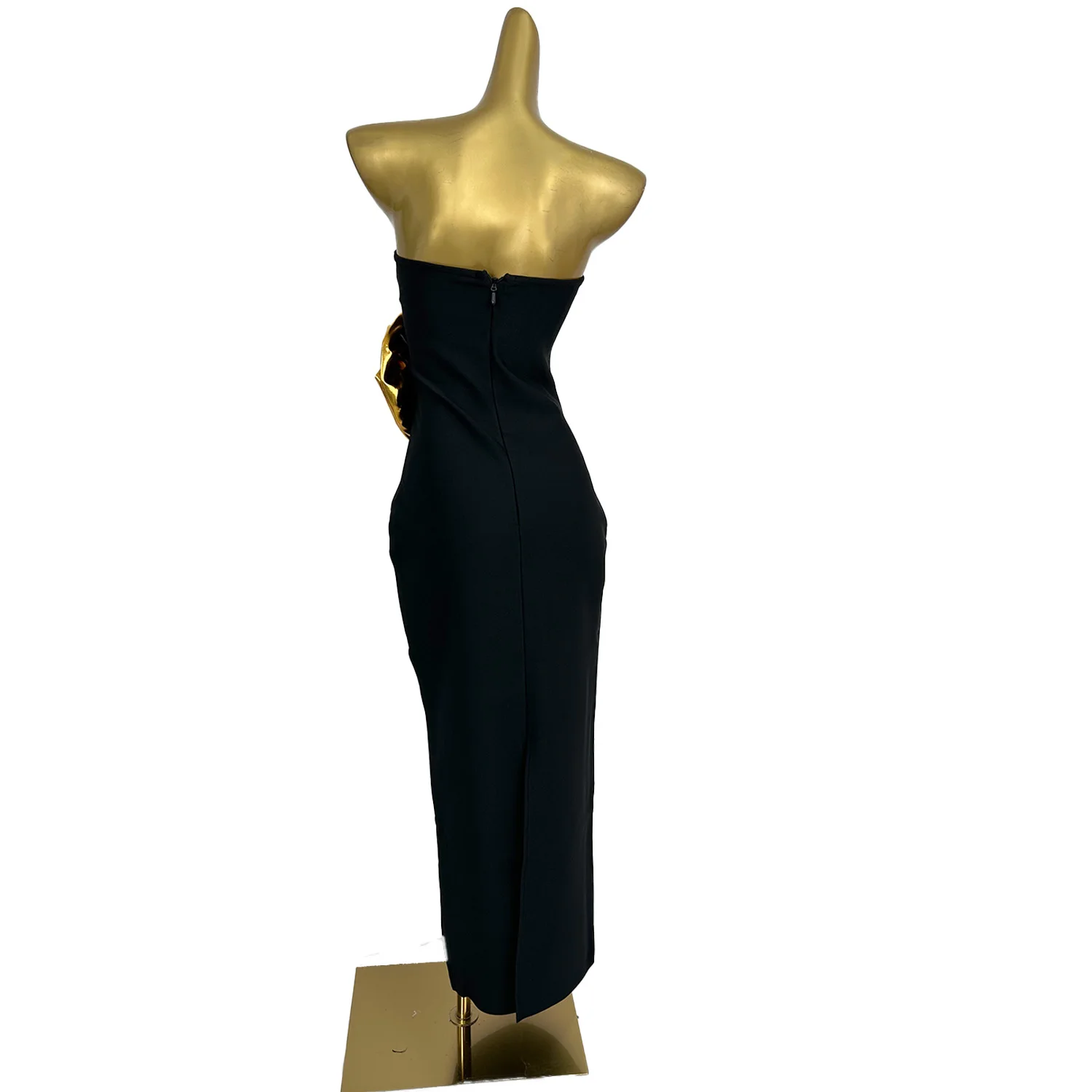 Black Fashion Simple Strapless Bandage Dress Red Carpet Runway Show Performance Costume Wedding Cocktail Party Dress HO3002