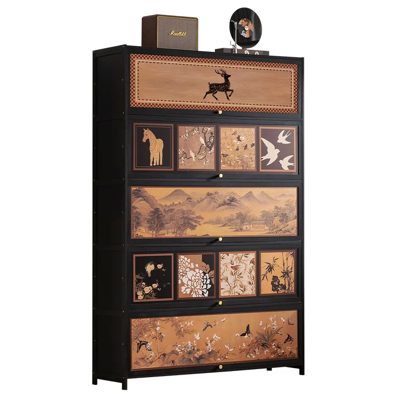 Medieval style home entrance shoe cabinet, home multi-layer door storage retro