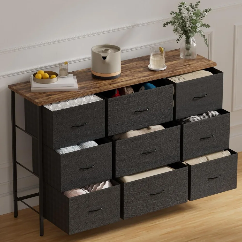 

Wide TV Stand for Bedroom, Dresser with 9 Deep Drawers, Fabric Storage Cabinet, Modern Chest of Drawers for Closet, Nursery