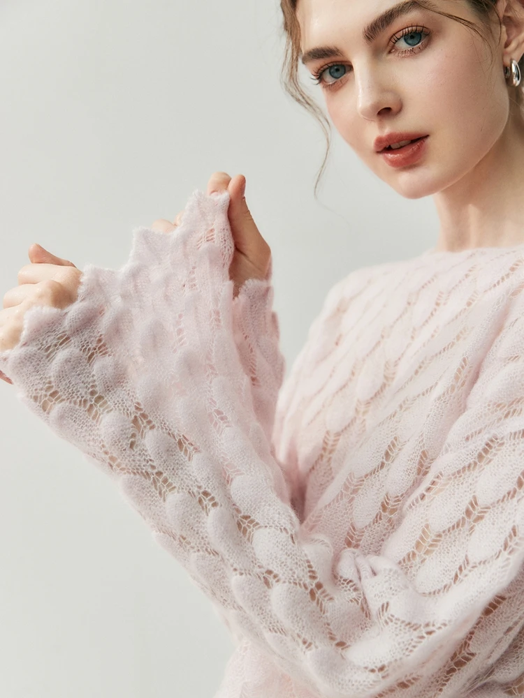 

CHICUU Высокое качество женский полый вязаный пуловер с разрезным воротником 100% кашемировый свитер весна осень Грейс свободная стильная одежда