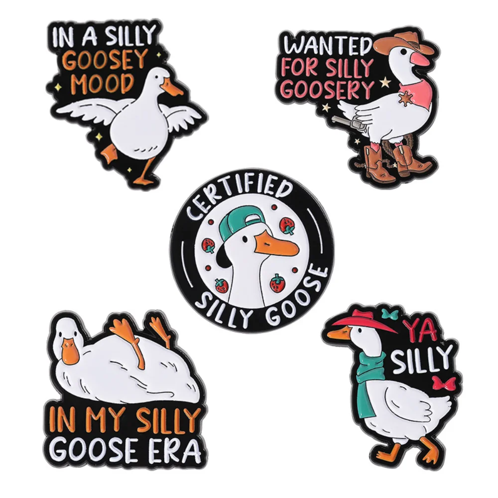 Cute Silly Goose Cute Brooch Animal White Goose Fun Text Badge Creative Animal Letter Accessory Pin Decoration