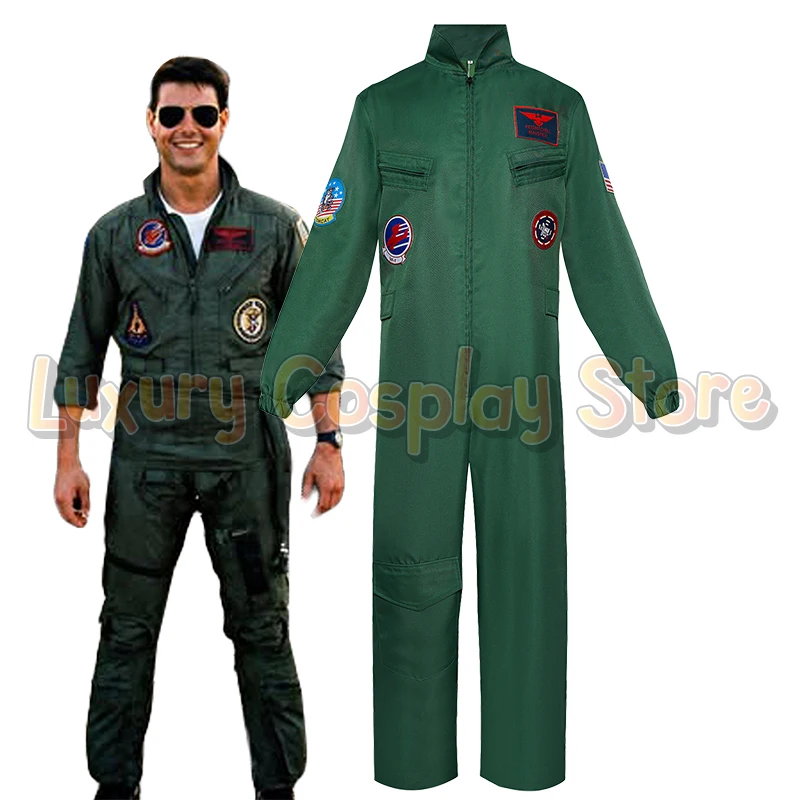 映画「トップガン」コスプレ衣装-アメリカ空軍-メンズ制服-ハロウィンコスチューム-アーミーグリーン-ミリタリーパイロット-ボディスーツ-ジャンプスーツ