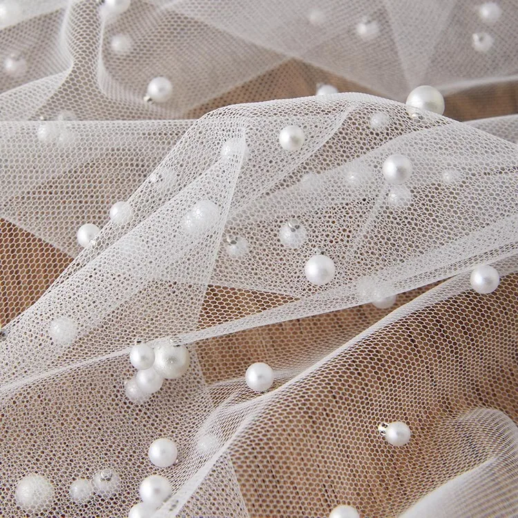 

One meter White pearl mesh fabric DIY designer for handmade baby clothes fabrics Dress Wedding Dress fabrics for sewing