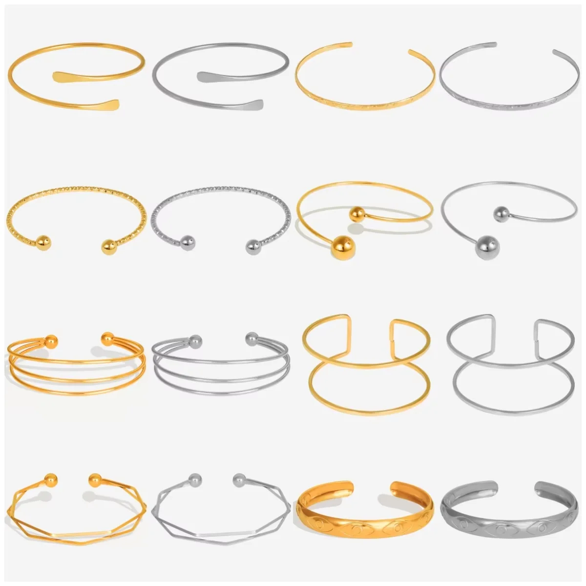1pc Classic Stainless Steel Brief Metal Texture Bangle Terror Eyes Metallic Ball Opening Adjustable Bangles For Women Gift
