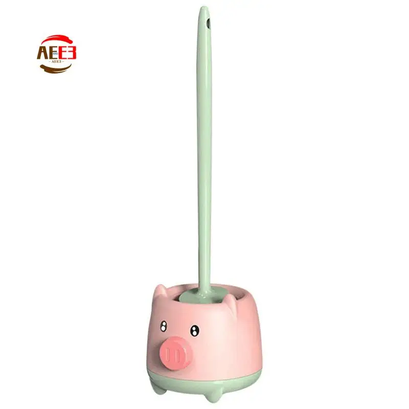 AEE3-Compact Toilet Bowl Cleaning Brush Set Pink & Green Toilet Bowl Brush And Holder For Bathroom Deep Cleaning