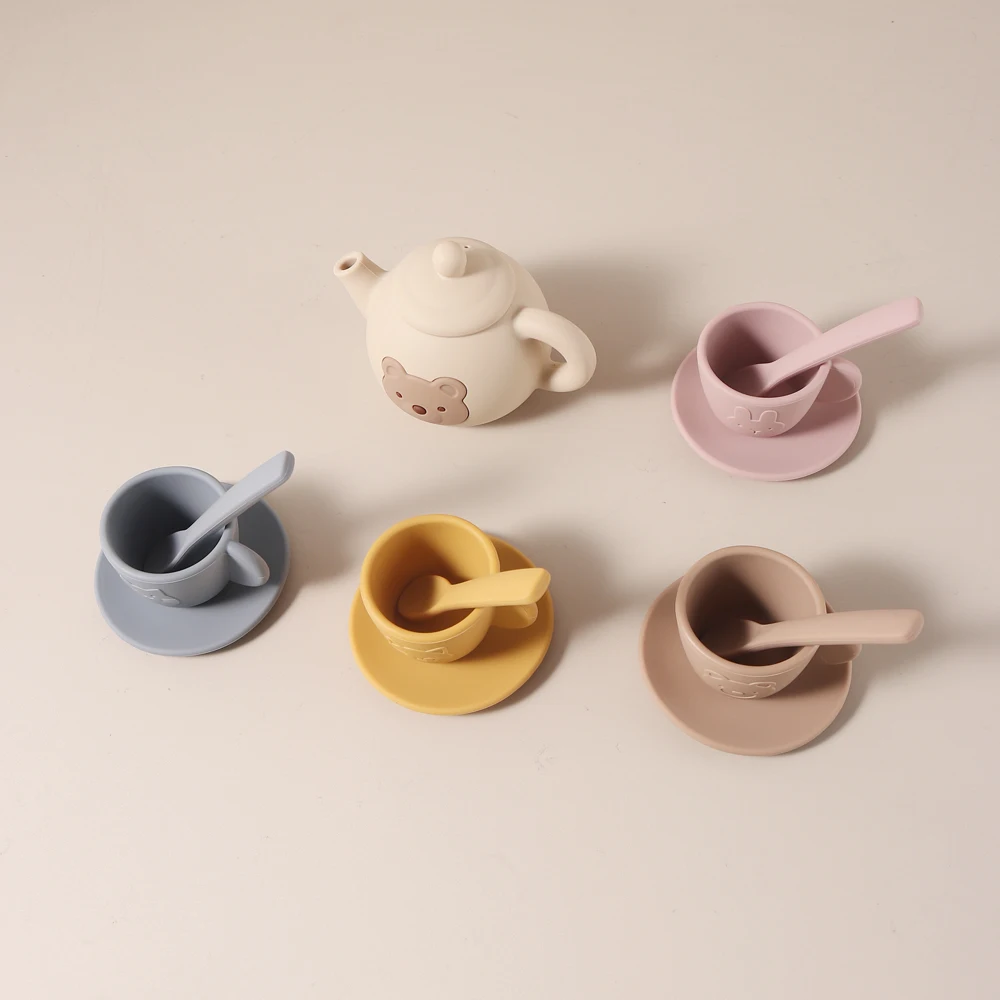 Food Grade Silicone Tea Play Set Toy Pretend Play Food Learning Role Play Game Early Educational Toys for Toddlers Kids Gifts