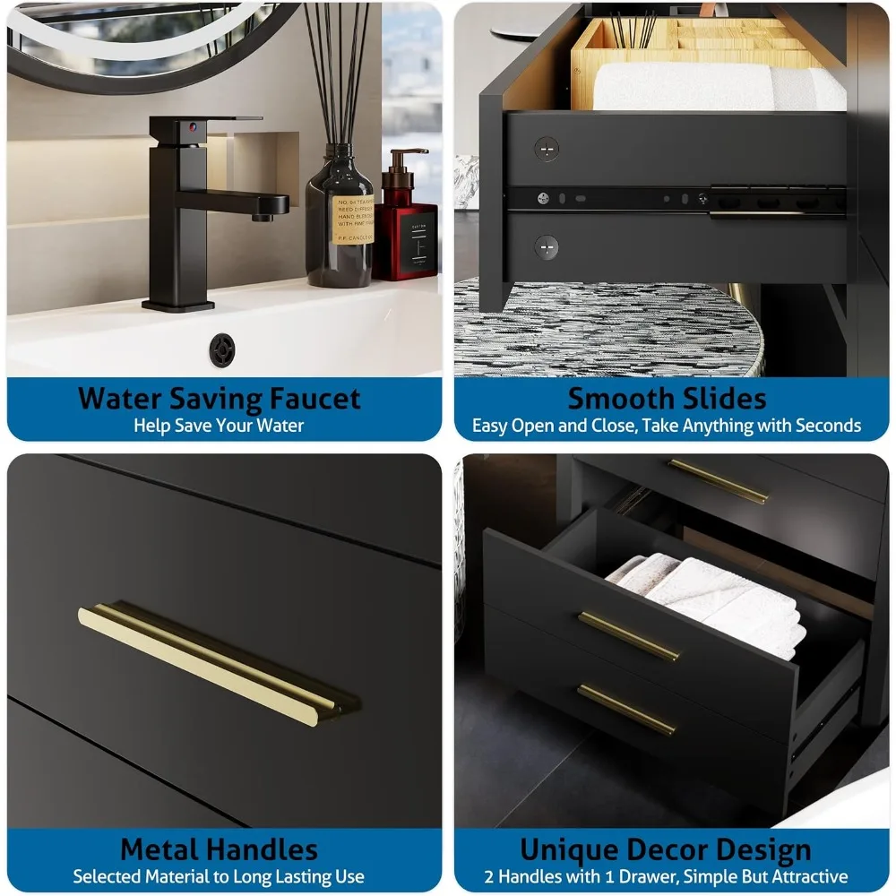 84" Bathroom Vanity with Sink Combo, Modern Painted Vanities Cabinet with Middle Makeup Vanity Desk, 5 Drawers