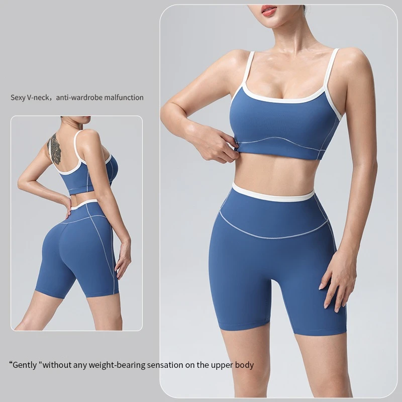Women's Sports Bra with Removable Chest Pad Nude Feel Yoga Wear Fitness Underwear Yoga Suit Sexy Lady Two Piece Sport Tracksuit