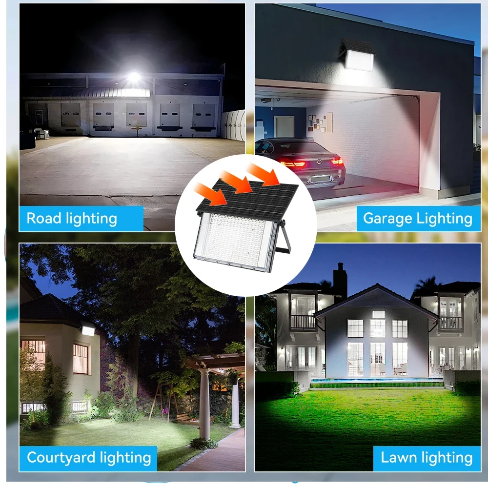 

Solar Outdoor Floodlight Lights LED Motion Sensor IP65 Waterproof Wall Lamp 12000mAh Solar Powered for Garden Garage Light