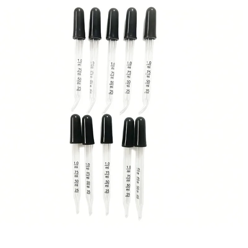 5Pcs 1ml Glass Graduated Droppers with Plastic Box, Straight & Bent Tip, Rubber Bulb Pipette for Essential Oils Lab Liquid