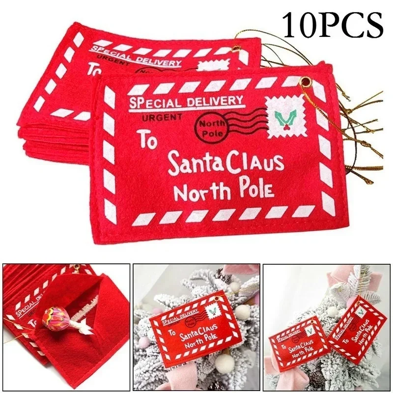 10PCS Envelope Christmas Xmas Tree Hanging Card Holder Santa Gift Bag Red Decoration Gift Envelope Padded Envelopes