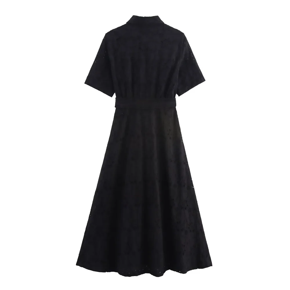 เดรสเชิ้ตแขนสั้นคอปกปักลายแฟชั่นใหม่สำหรับฤดูร้อน