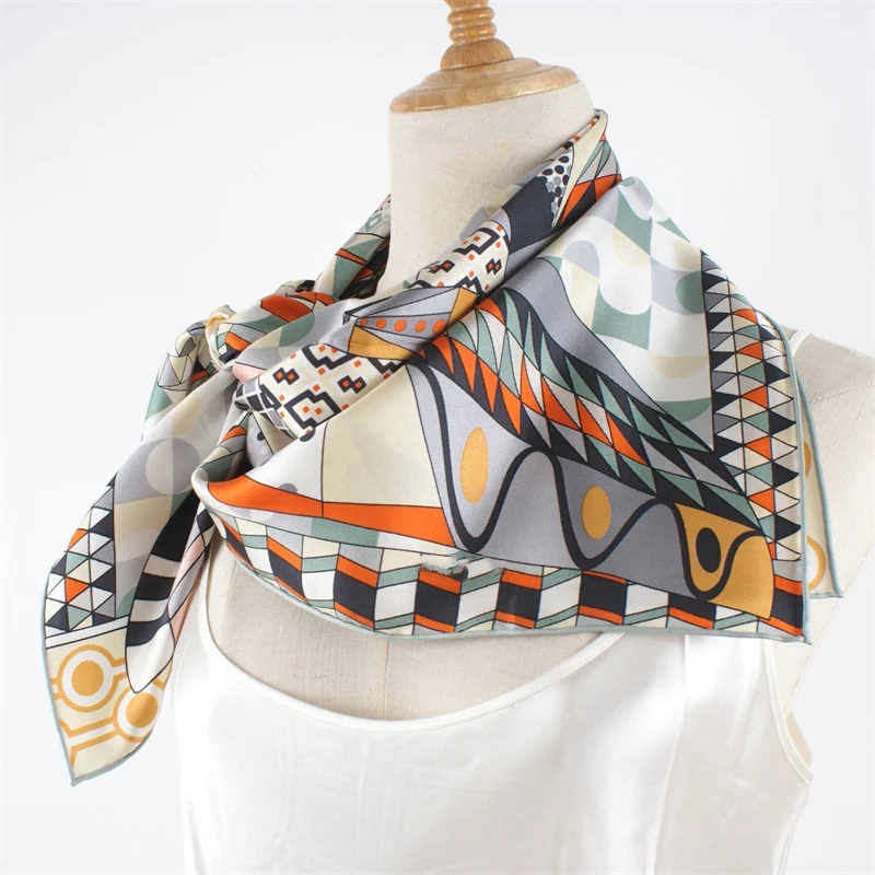 Womens 100% Pure Silk Scarf Neckerchief Fashion Printed Large Square Silk Shawl Cape 88x88cm