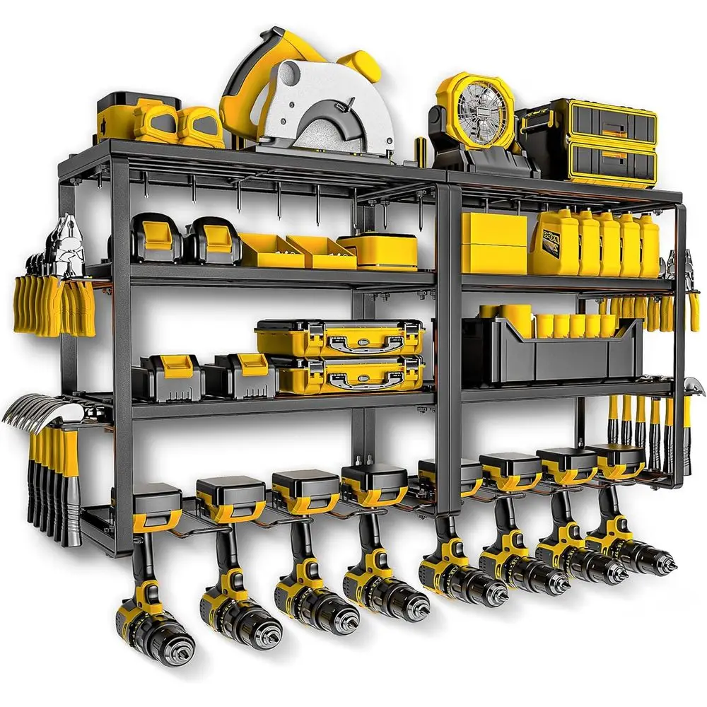 

Sturdy 420LB Wall-Mounted Power Tool Organizer with 8-Slot Drill Rack - Ideal Garage Storage Solution for Workshops, Perfect Chr