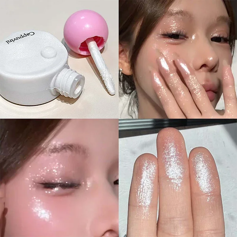 Pfirsichrosa Flüssiger Gesichts-Highlighter mit Perlglanz-Glitzer, Schimmernder, Klärender, Feuchtigkeitsspendender Lidschatten, Aufhellendes Koreanisches Make-up – Detail 8