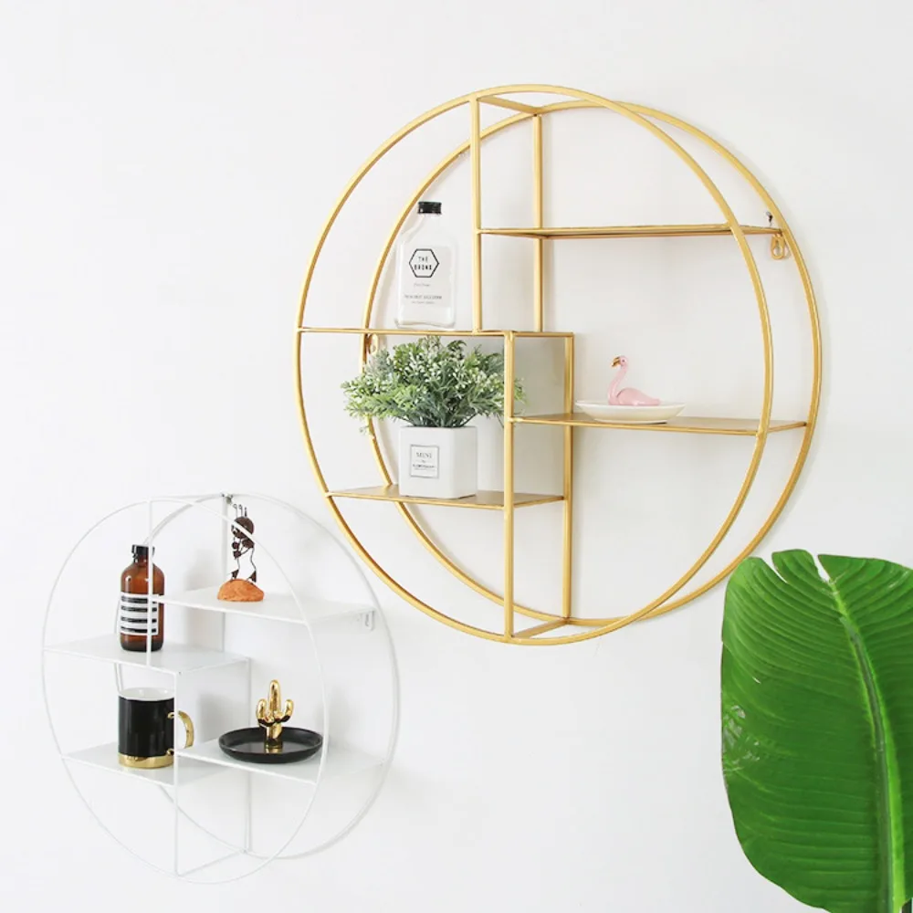 Instagram Nordic Iron Art Storage Rack Modern and Simple Home Living Room Wall Hanging Creative Circular Wall Storage Layer Shel