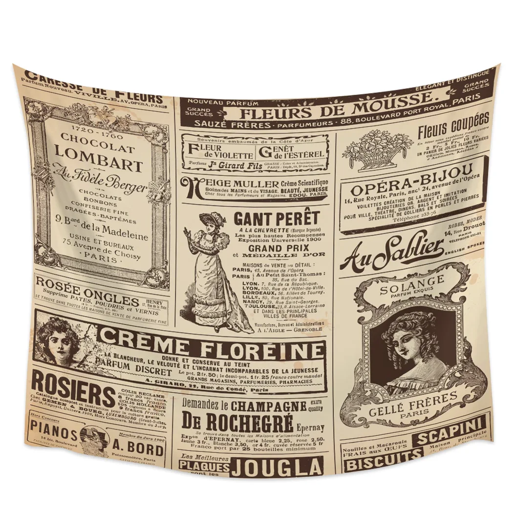 

European Retro Old Newspaper Hippie Tapestry Fabric Wall Hanging Beach Room Decor Cloth Carpet Yoga Mats Sheet Sofa Blanket