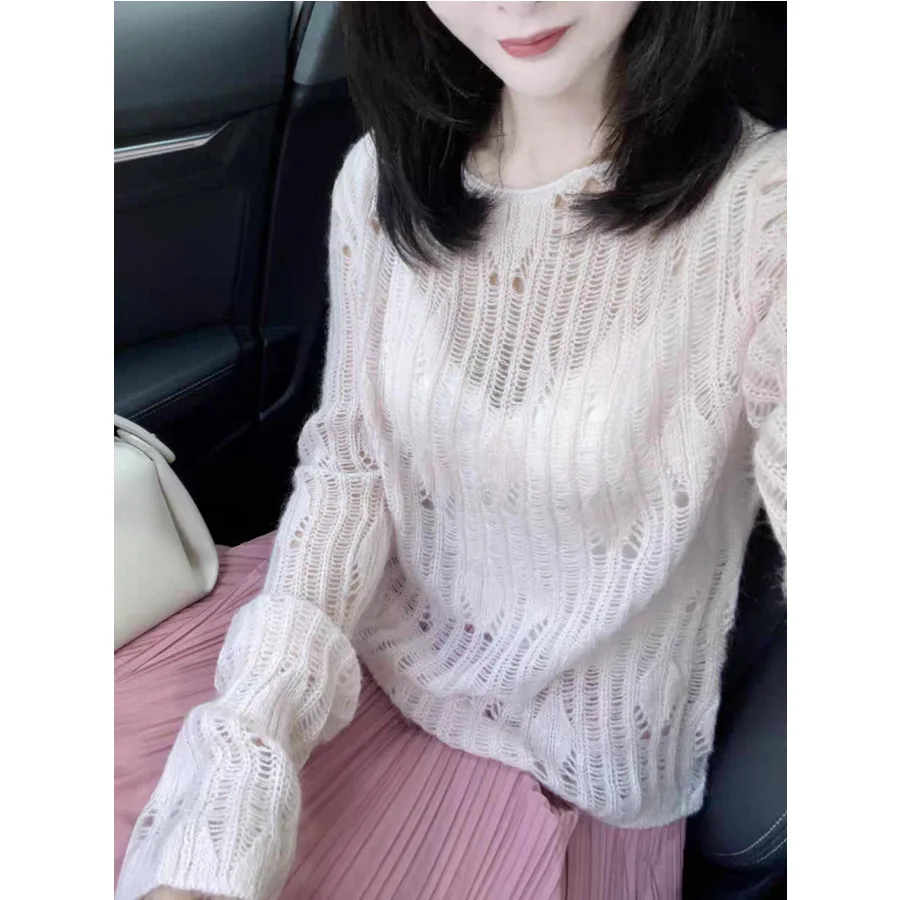 

Весенне-летний свитер, женский пуловер, корейская серия, с длинными рукавами, во французском стиле, свободная и удобная академическая атмосфера