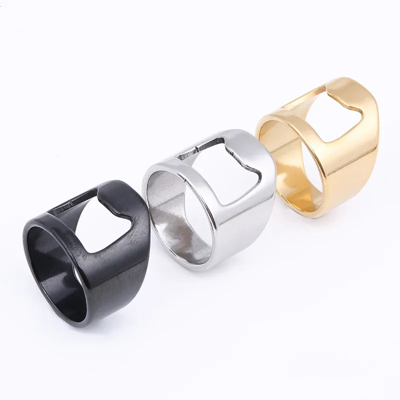 Stainless steel jewelry bottle opener ring laser cutting hollow beer bottle opener titanium steel ring image 2