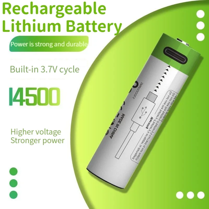 Type-c Port 14500 Lithium Battery 700mAh 3.7V  AA Large Capacity Flashlight  Electric Scooter Pilha Usb Recarregavel