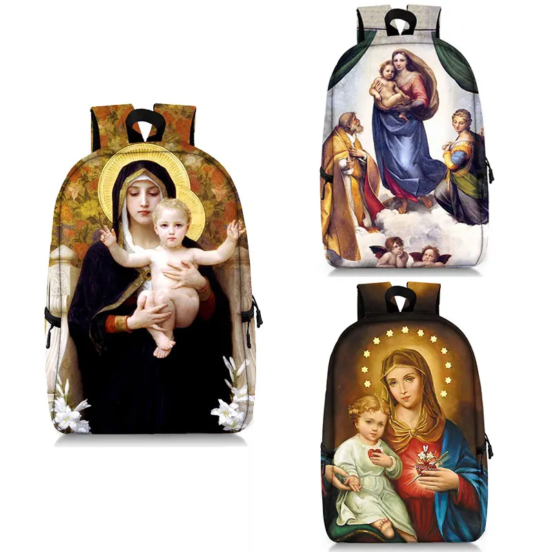 

Sacred Heart of Jesus Backpack Holy Virgin Mary Religious Christian Rucksacks Travel High-capacity Student Laptop Bookbag Gift