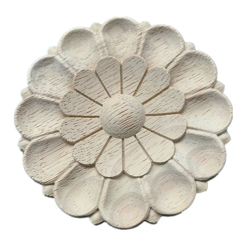 1PC 10cm New Unpainted Wood Carved Wave Flower Onlay Decal Corner Applique for Home Decoration Furniture Decor Decorative Long