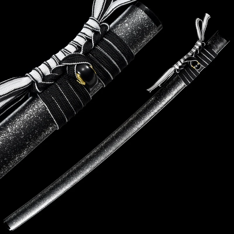 

Special Black Gray Hardwood Katana Saya Scabbard Sheath for Real Japanese Samurai Sword, Black and White Color Sageo