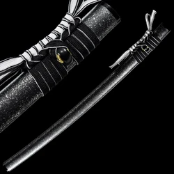 Special Black Gray Hardwood Katana Saya Scabbard Sheath for Real Japanese Samurai Sword, Black and White Color Sageo