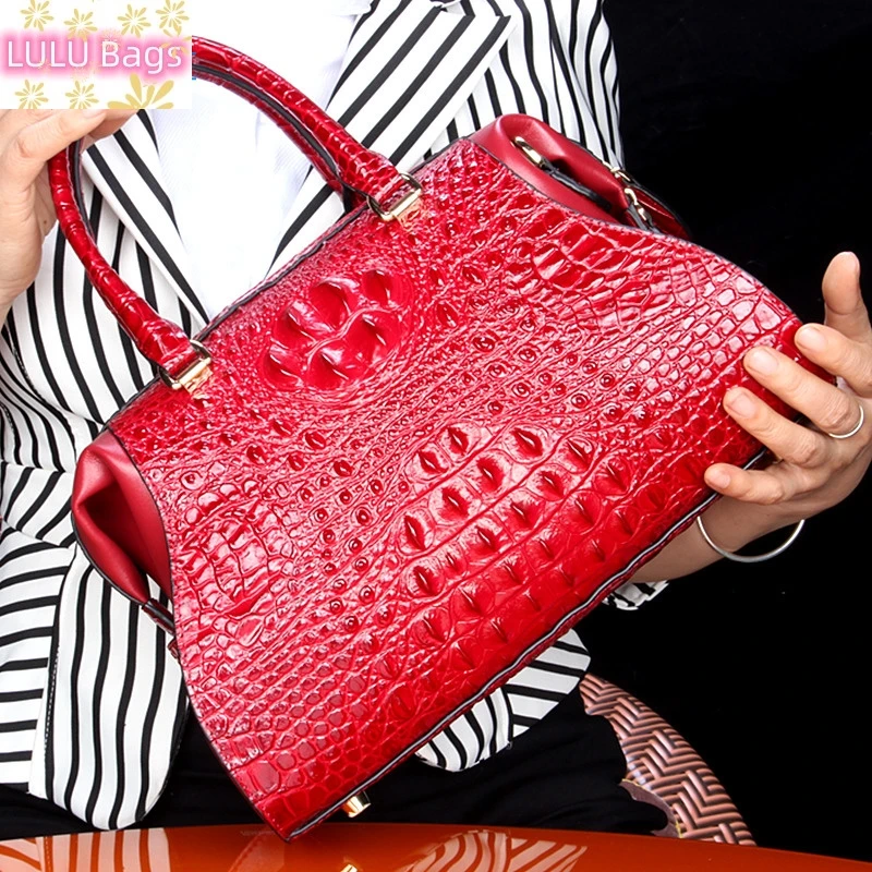 New Crocodile Leather Women's Handbags Luxury Designer Lady Portable Shoulder Messenger Bag Fashion Brand Red Tote Bags 2023 New