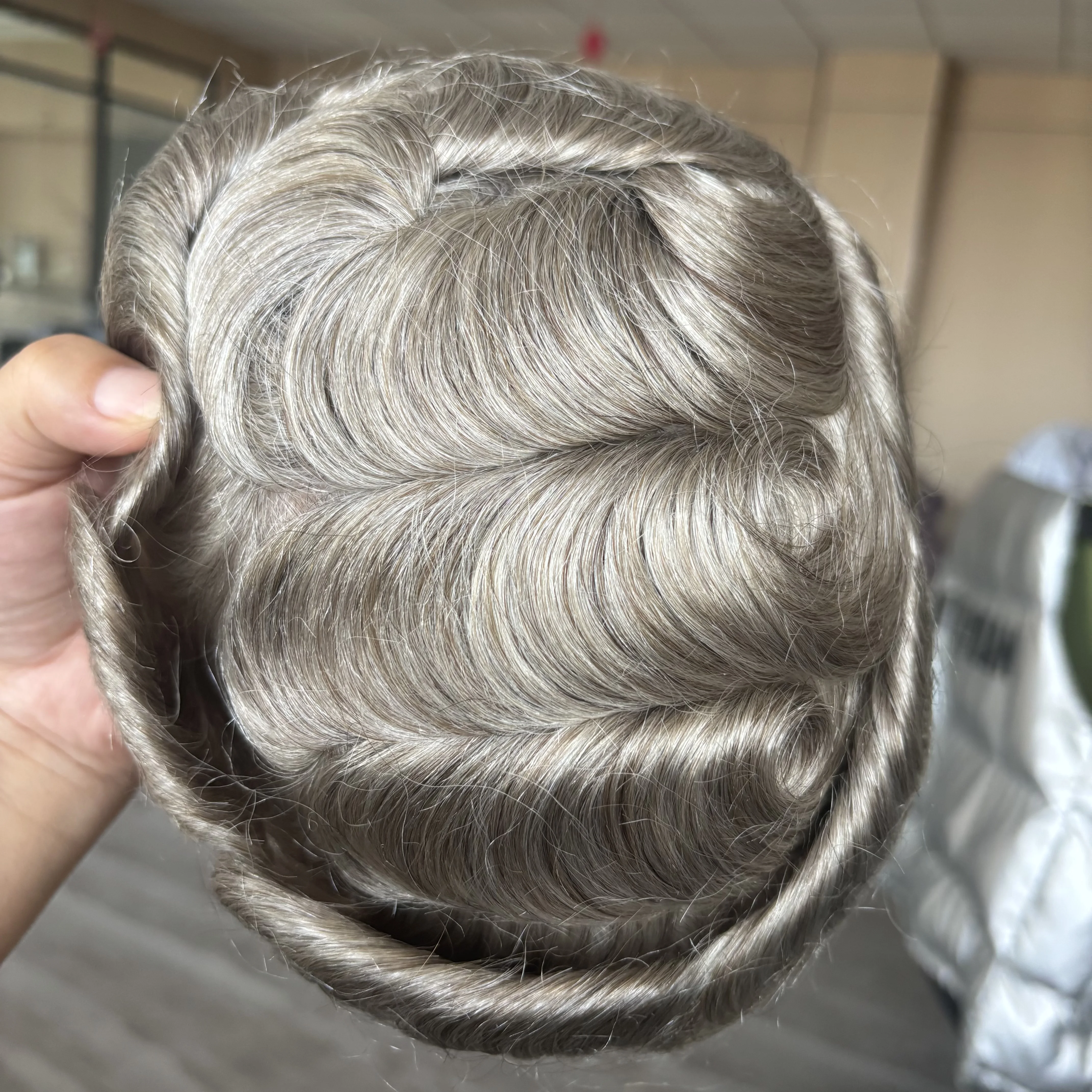 Super Strong Bond NPU Mono Base Old Men's 100%Human Hair Wigs Replacement #440#540 Brown Grey Hairpieces Natural Hairline Toupee