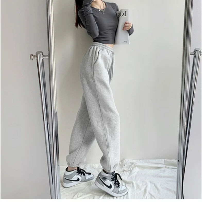 Deeptown Sports Baggy Grey Women's Sweatpants Jogger Wide Leg Black PantsKorean Style Basic Jogging Thin Trousers Harajuku