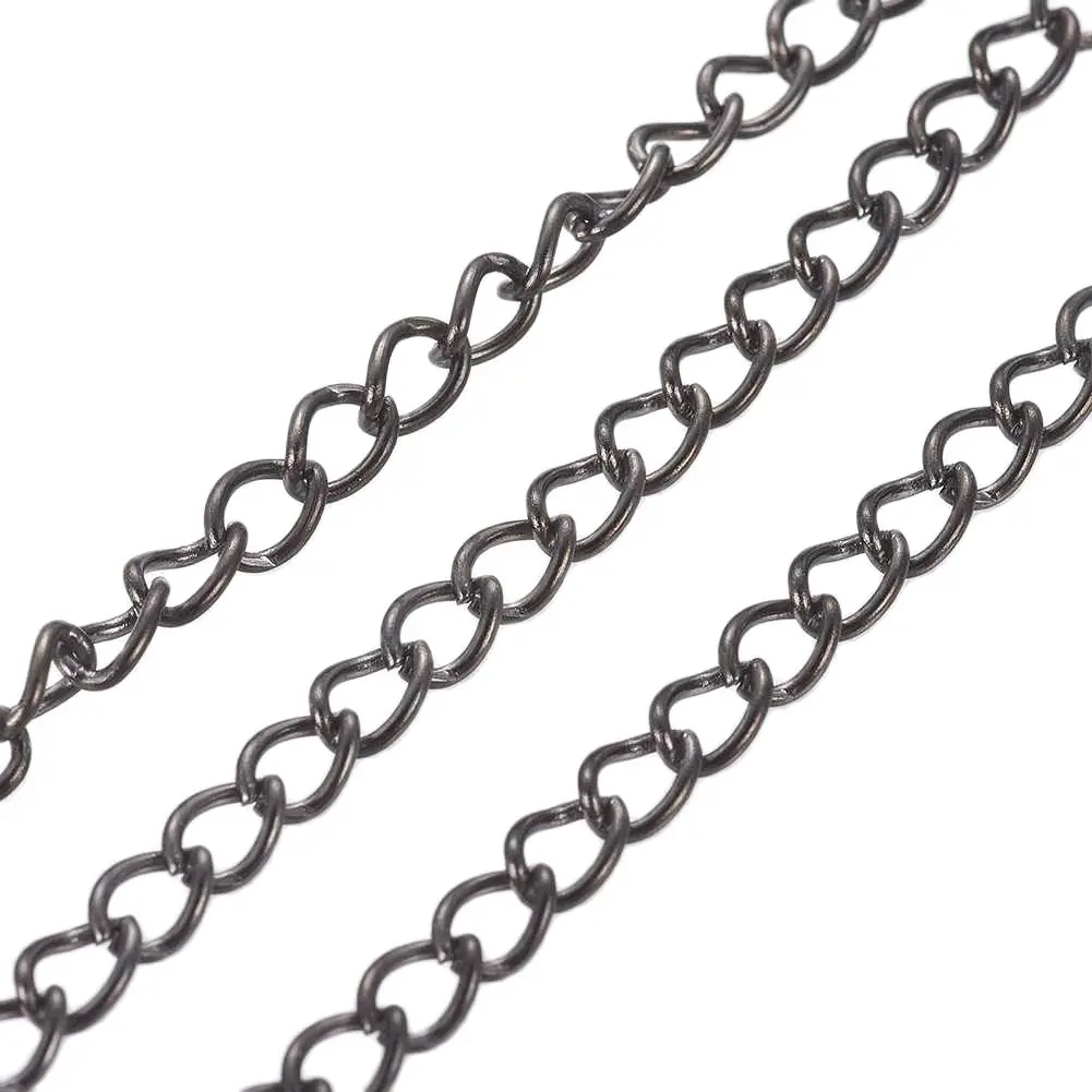 Pandahall 10meter Jewelry Findings Iron Twist Chains Come On Reel Black Chain for Necklace Links Handmade DIY 5x3.5x0.8mm