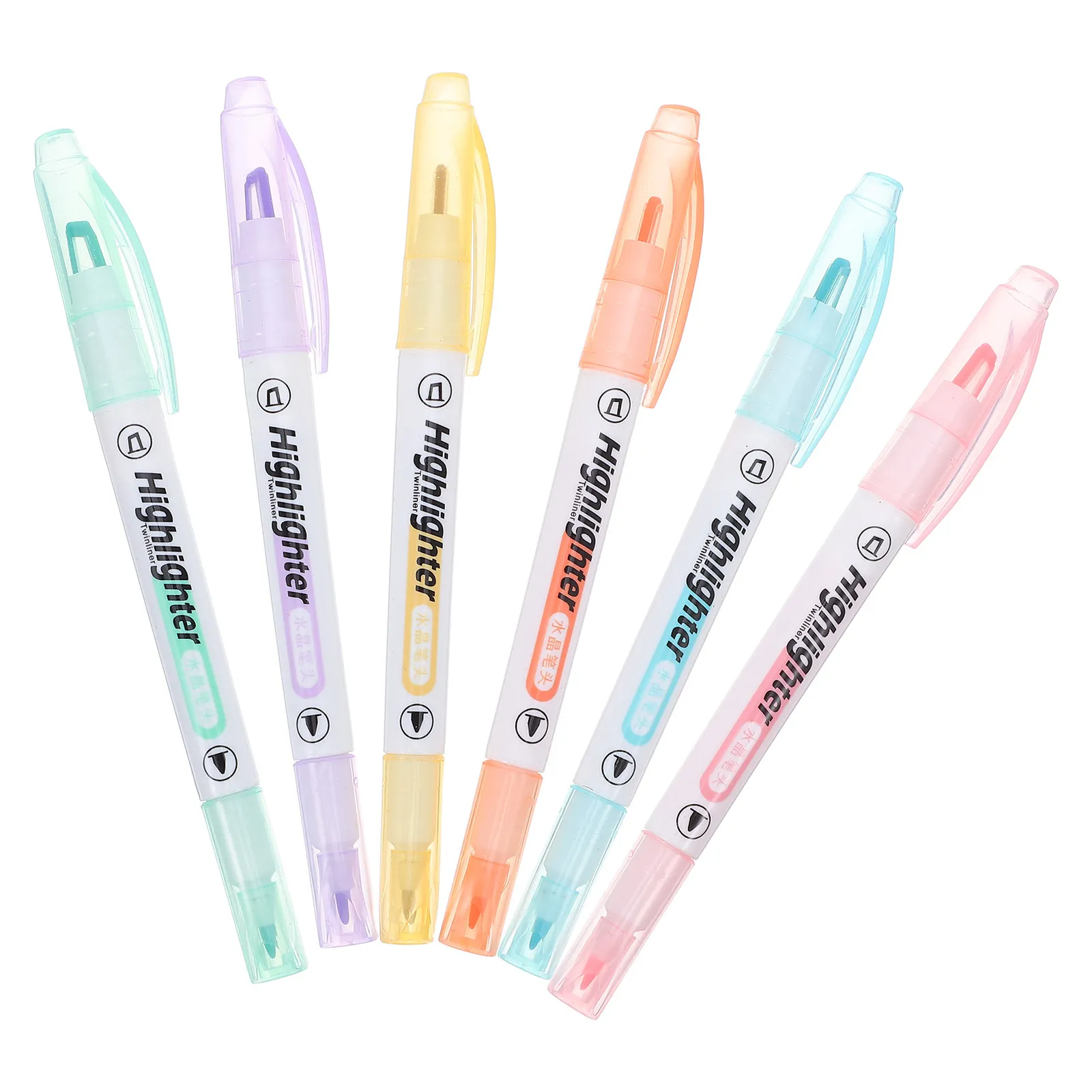

6Pcs Clear View Double Ended Highlighter Pens Chisel Tip Fine Tip Smudge Proof Vibrant Colors Student Stationery Writing