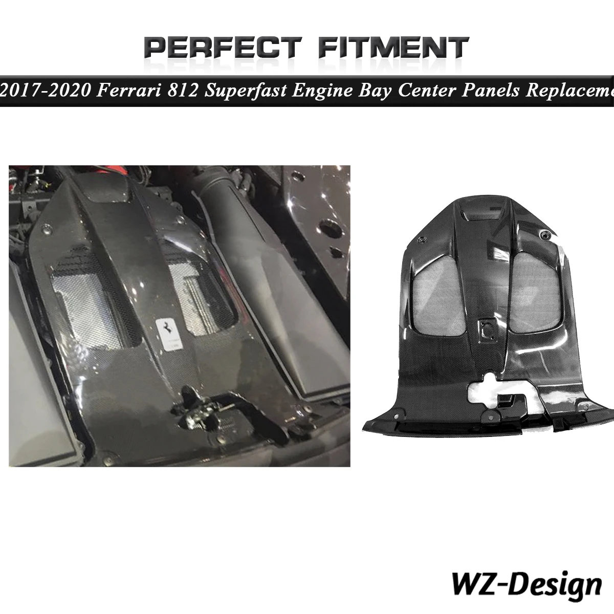 Dry Carbon Fiber Engine Bay Center Panels Replacement Plain Carbon Weave Fit For 2017-2020 Ferrari 812 Superfast