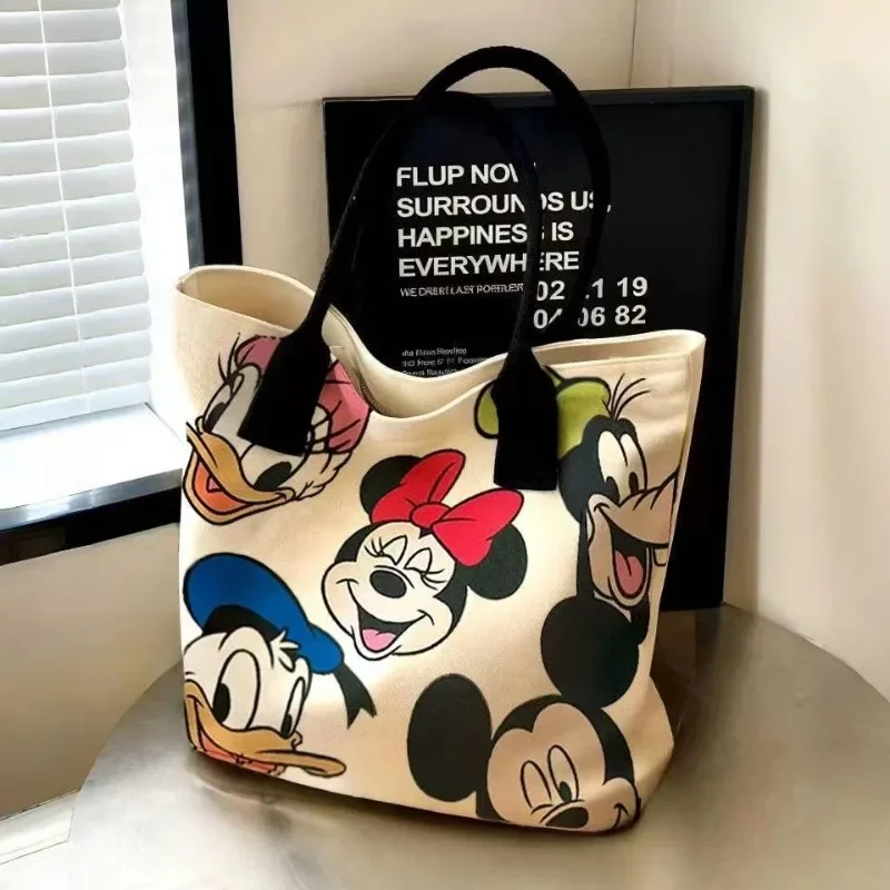 New Disney Minnie Pluto Cartoon Large Capacity Women\'s Canvas Bag Hand Shopping Bag Shoulder Bag Shopping Handbag