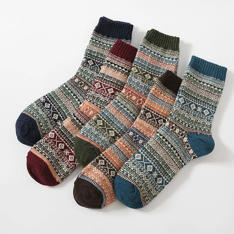 

5Pairs/Lot Men's Retro Ethnic Style Socks High-quality Cotton Socks Warm Antibacterial Men's Socks Soft Comfortable Size EU38-43