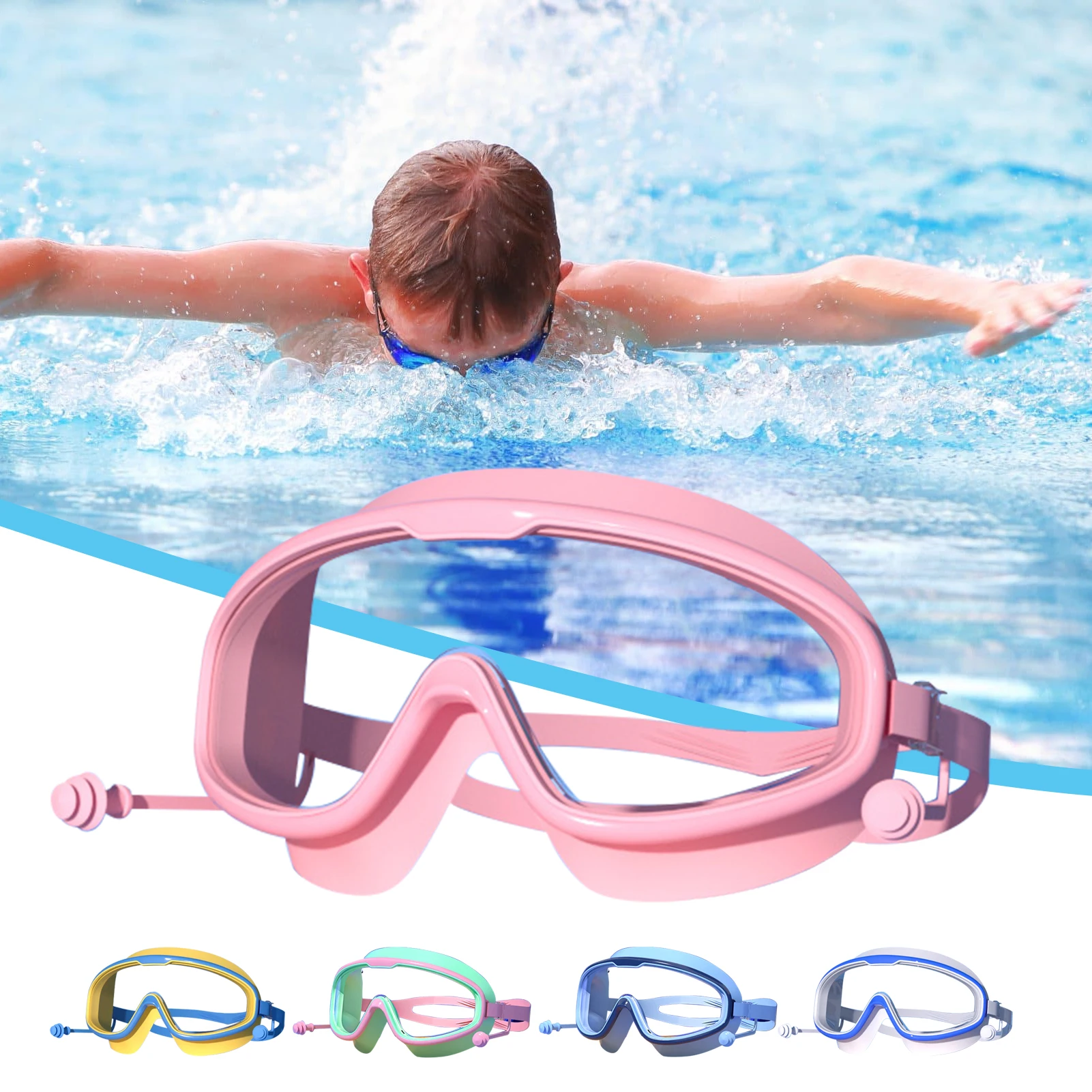 Kids Swim Goggles with Earplug UV Protection Clear Lens 3-15 Years Old Boys Girls Goggles Scuba Diving Snorkeling Equipment