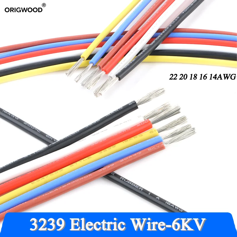 3239 Soft Silicone Wire 1/5/10M 22 20 18 16 14AWG 6KV Tinned Copper Cable Soft Silicone Rubber Insulated DIY LED Electronic Wire